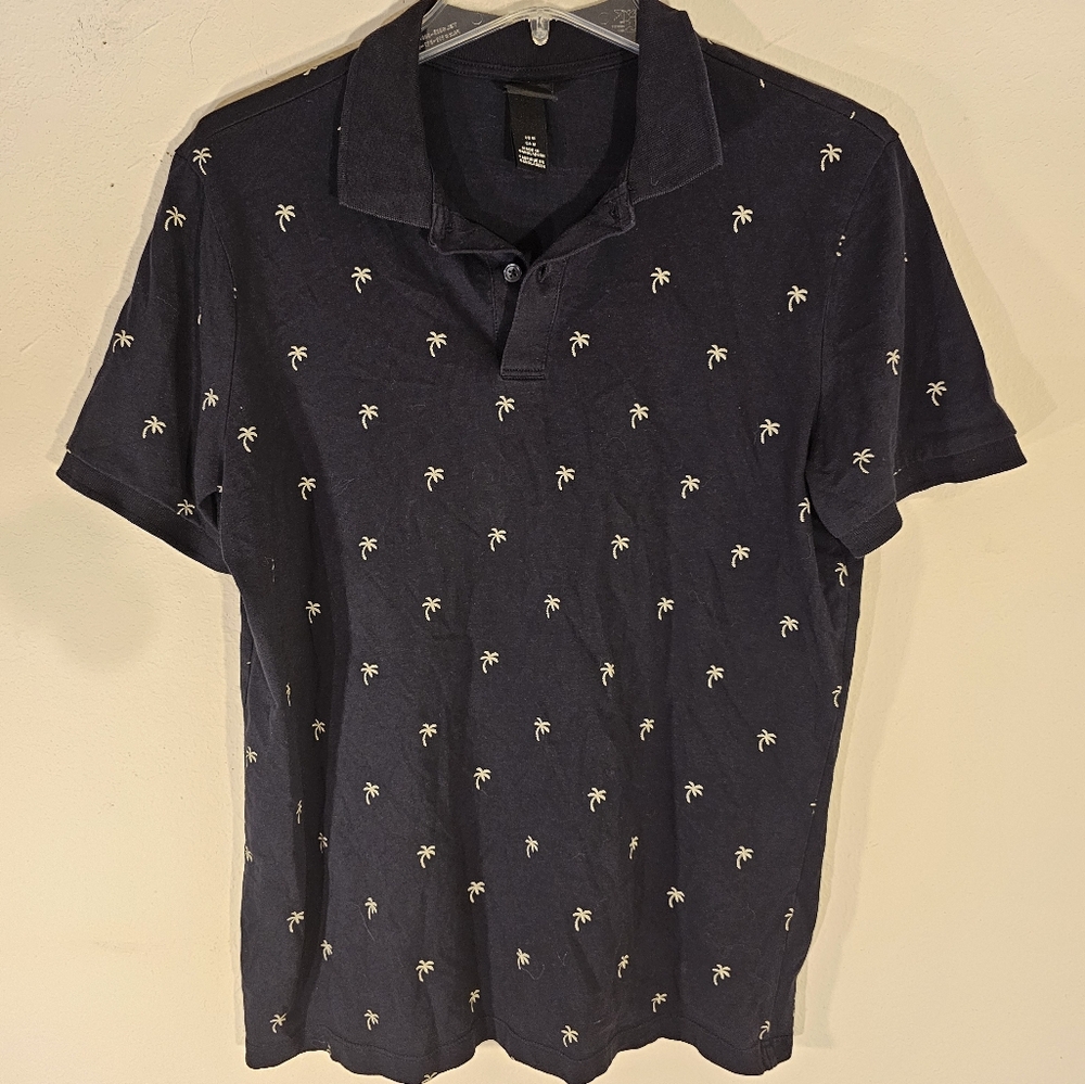 H&M Dark Blue Polo with Palm Tree Design